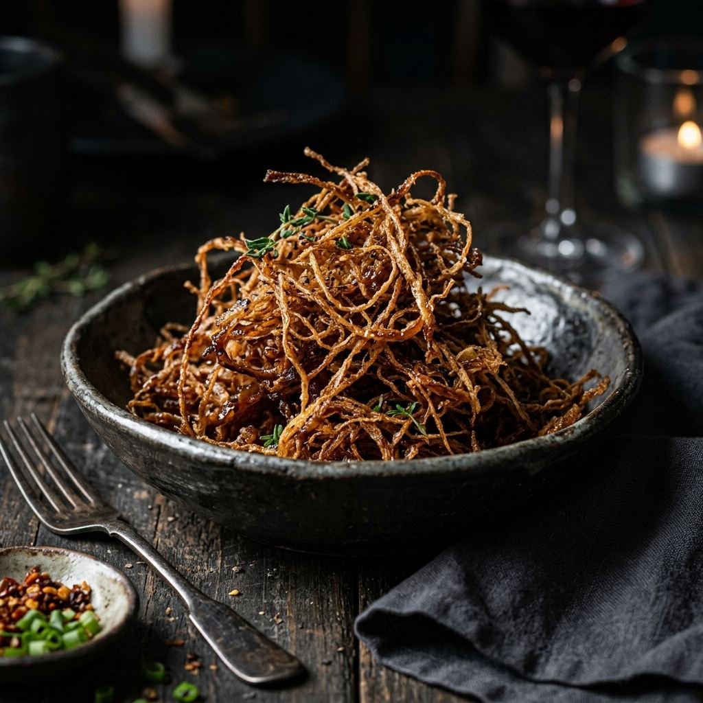 Crispy beef sirloin tapa flakes fried golden brown over garlic sinangag rice - TAPA FLAKES
